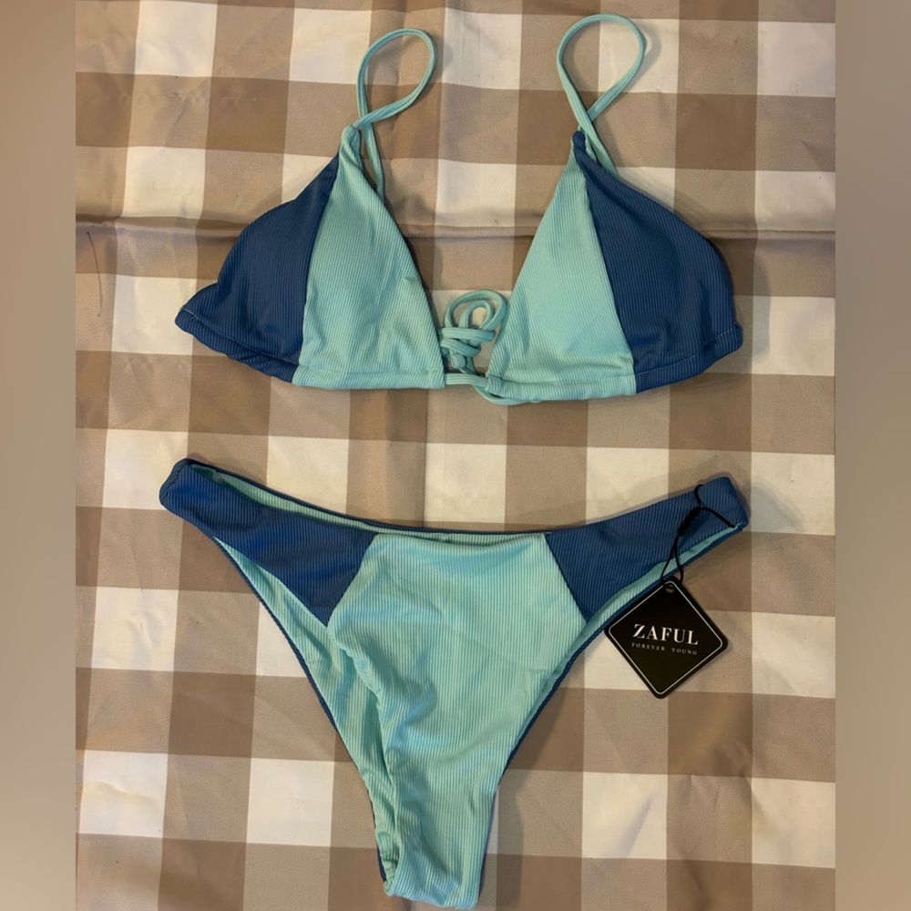 Zaful Aqua and Navy Bikini Set